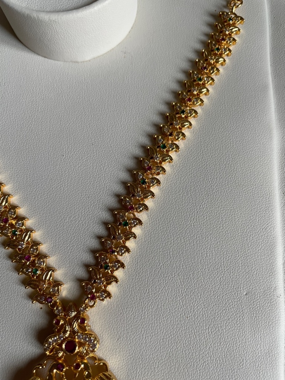 Gold-Tone Pink Stone Pendant Necklace - Women Jewelry - Picture 3 of 6